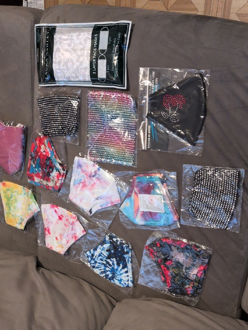 Assorted Colorful Face Mask Bundle - Tie-Dye & Rhinestone Styles